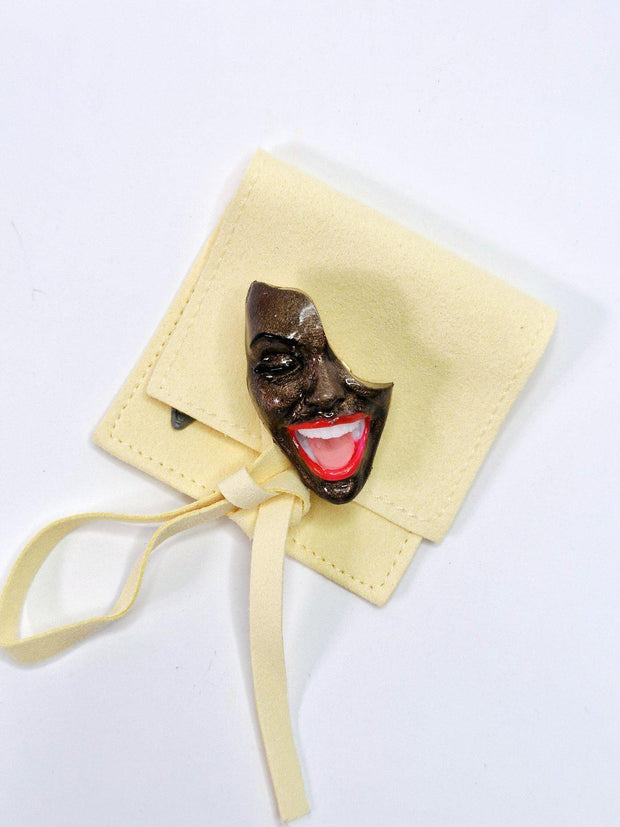 Mini Brooch — Smile Brown Cheer by Modernista Art