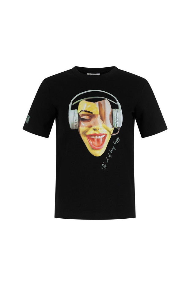Art T-Shirt - Sound of Happiness Black Muse by Modernista Art