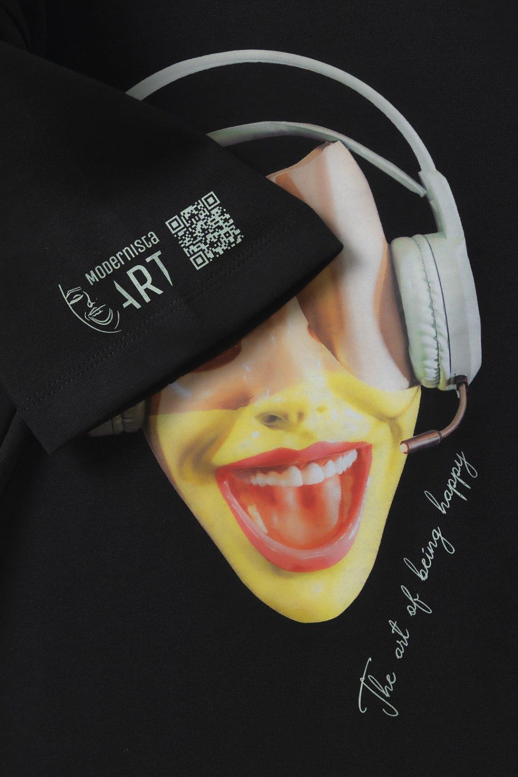 Art T-Shirt - Sound of Happiness Black Muse by Modernista Art